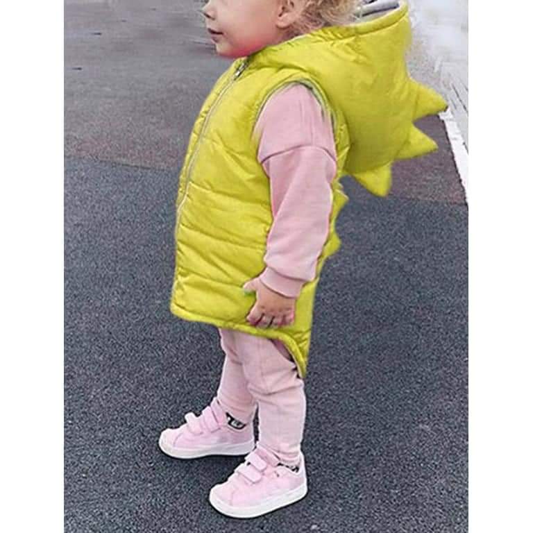 Yellow Dino Puffer Jacket, Sleeveless #2000257
