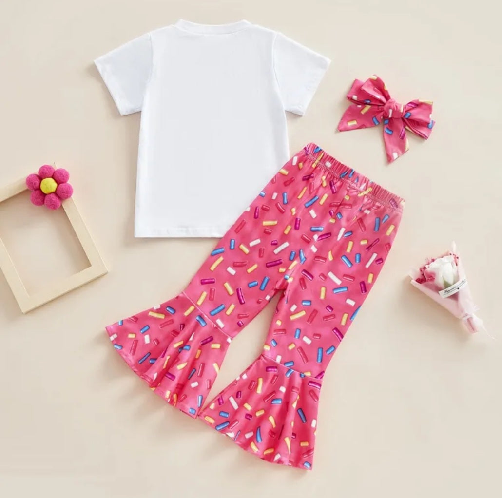 Two Sweet Donuts T-shirt with Bell Bottoms and Headband #1000284