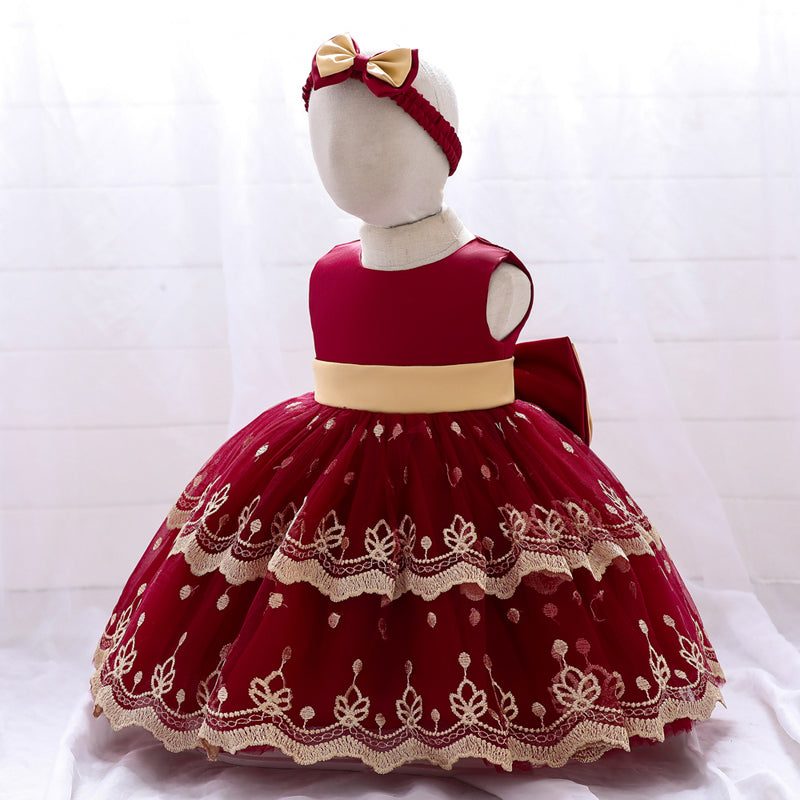 Maroon And Gold Embroidered Special Occasions Ball Gown #1000876