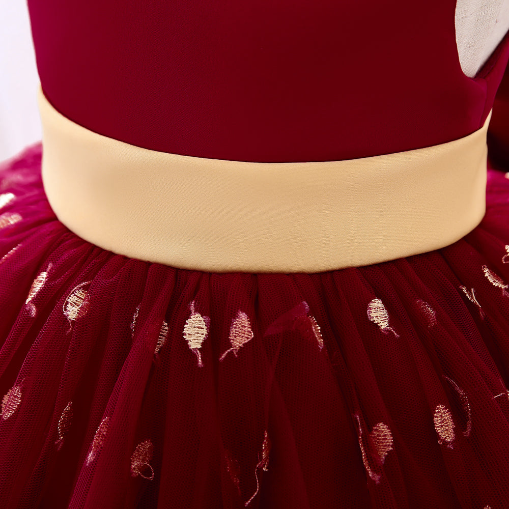 Maroon And Gold Embroidered Special Occasions Ball Gown #1000876