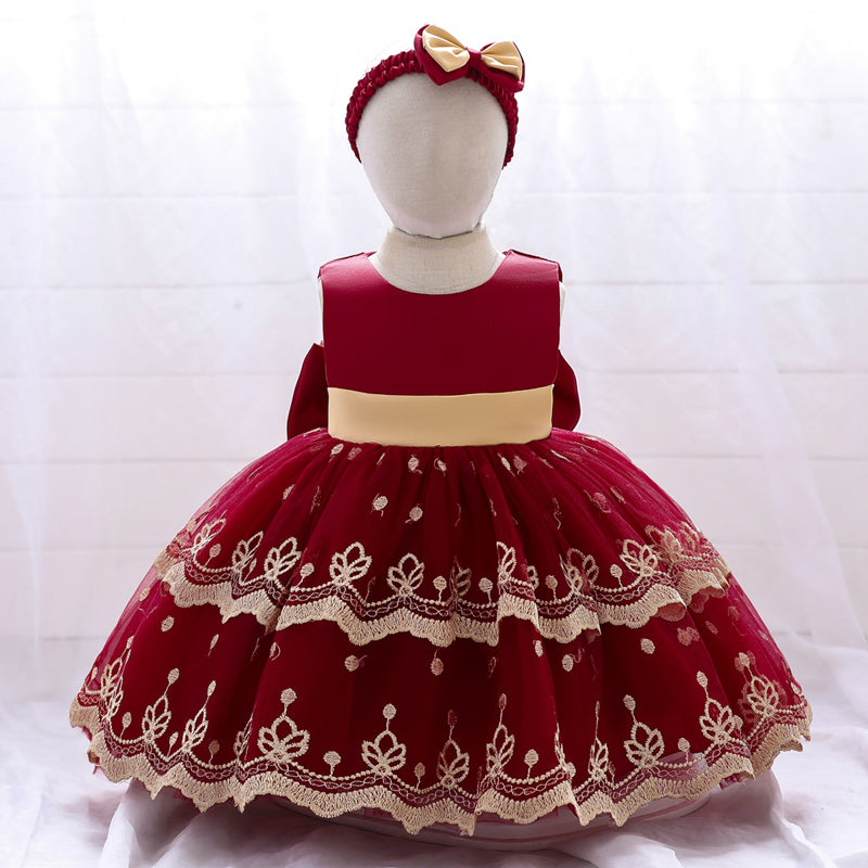 Maroon And Gold Embroidered Special Occasions Ball Gown #1000876