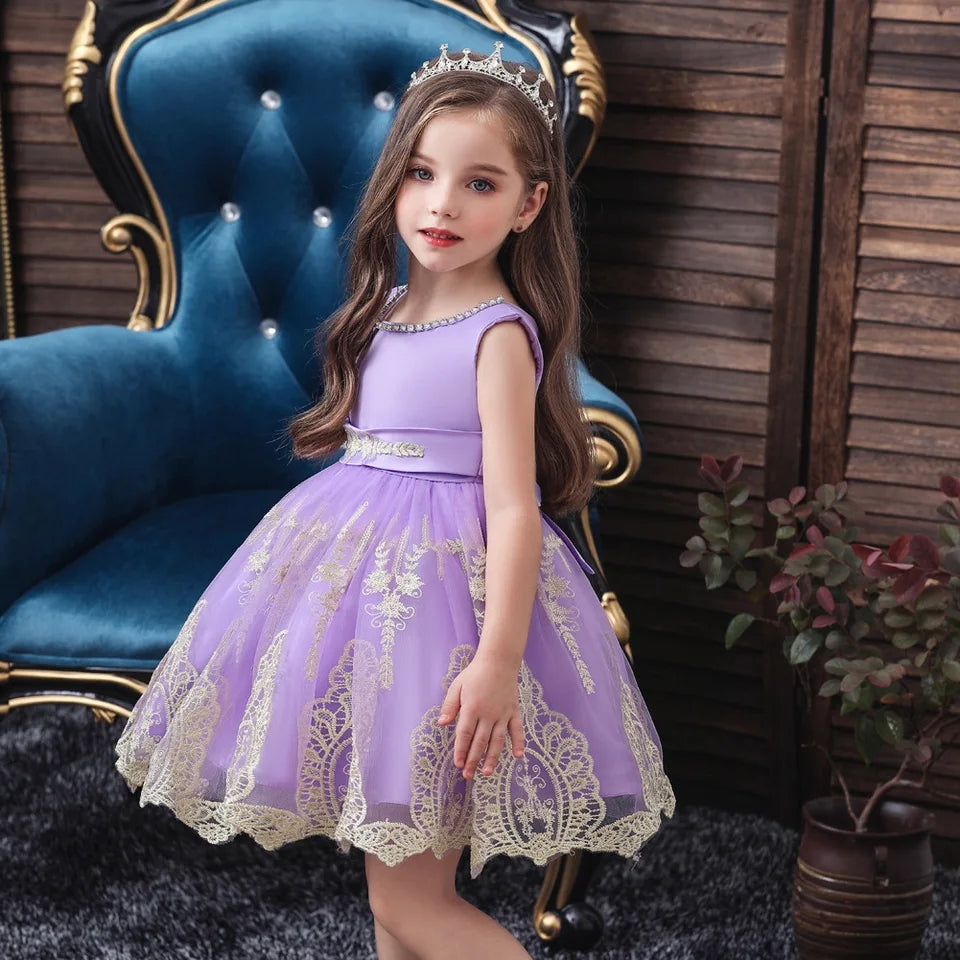 Purple Special Occasions Dress with Diamante and Gold Lace #1001000