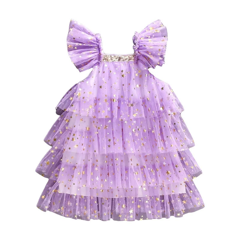 Purple Ruffle Star Tulle Dress #1000250