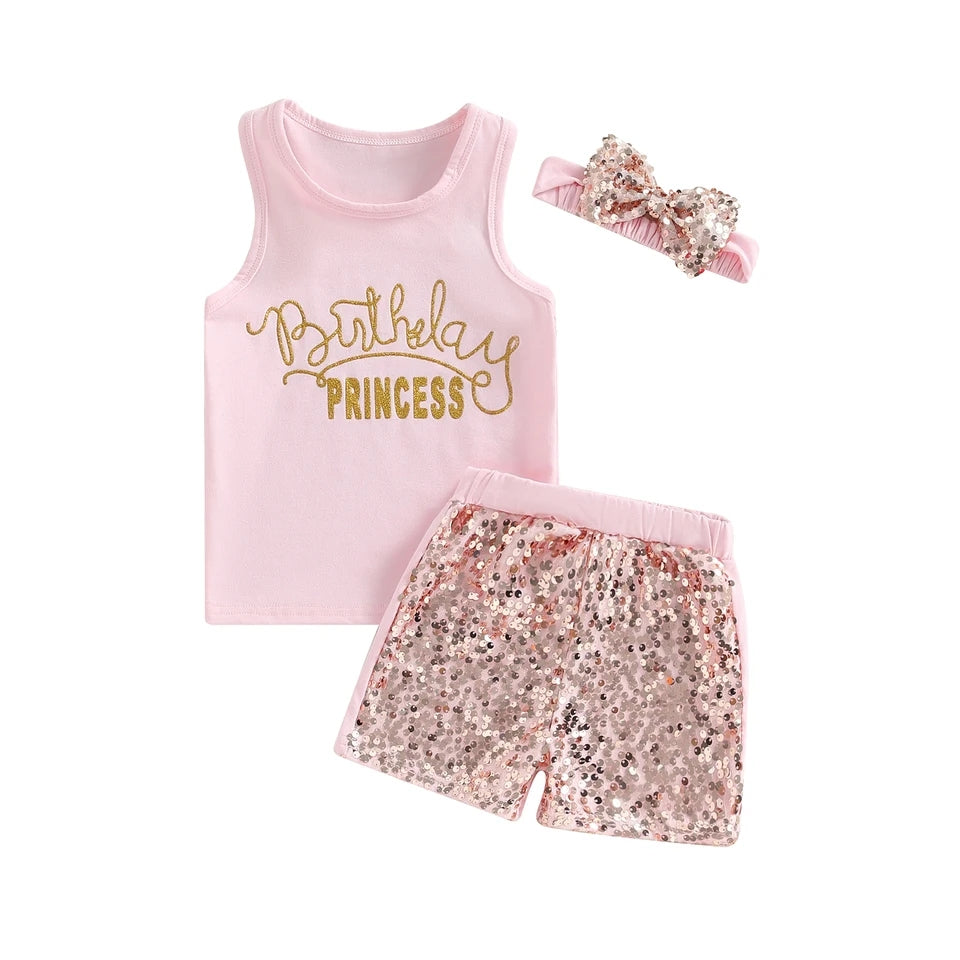 Birthday Princess Top with Sequins Shorts and Headband #1000289