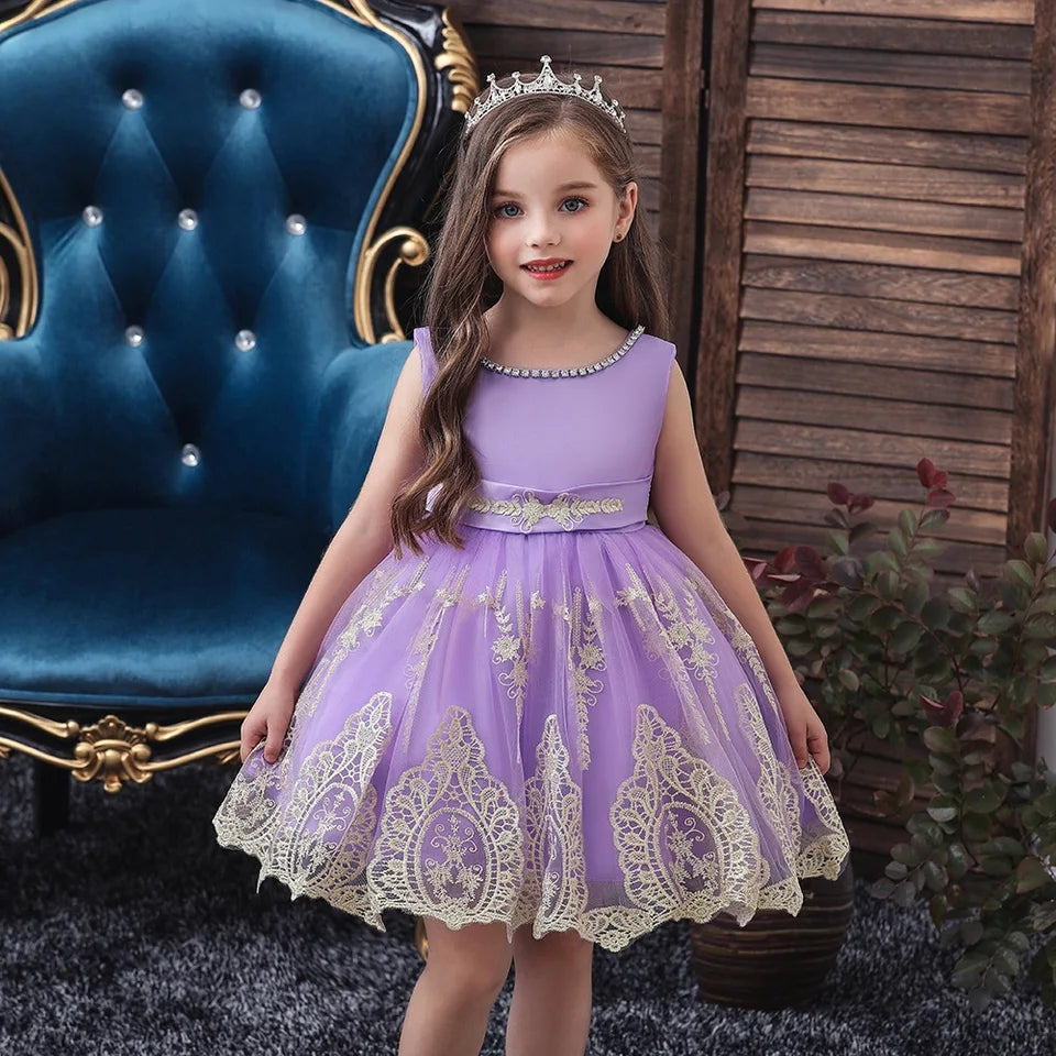 Purple Special Occasions Dress with Diamante and Gold Lace #1001000