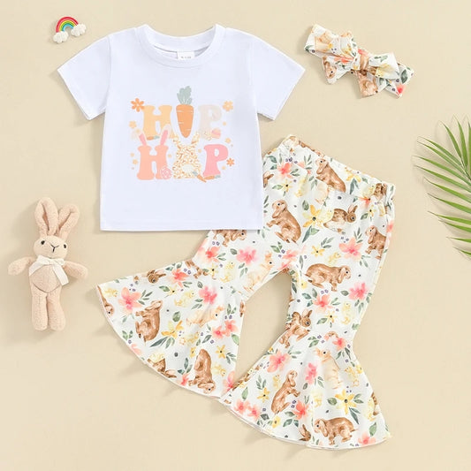 Hip Hop Bynny Short with Bunny Floral Bell Bottoms And Headband #1001190