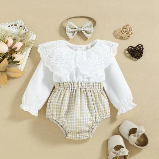 Lace Ruffle Collar Romper with Headband #10020035