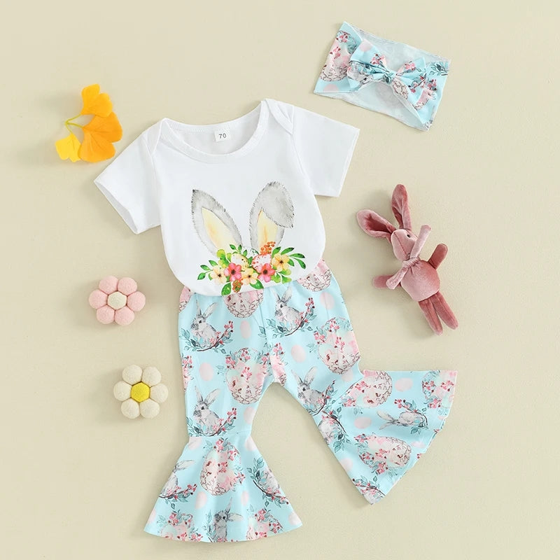 Bunny Romper with Floral Bunny Bellbottoms and Headband #1001192