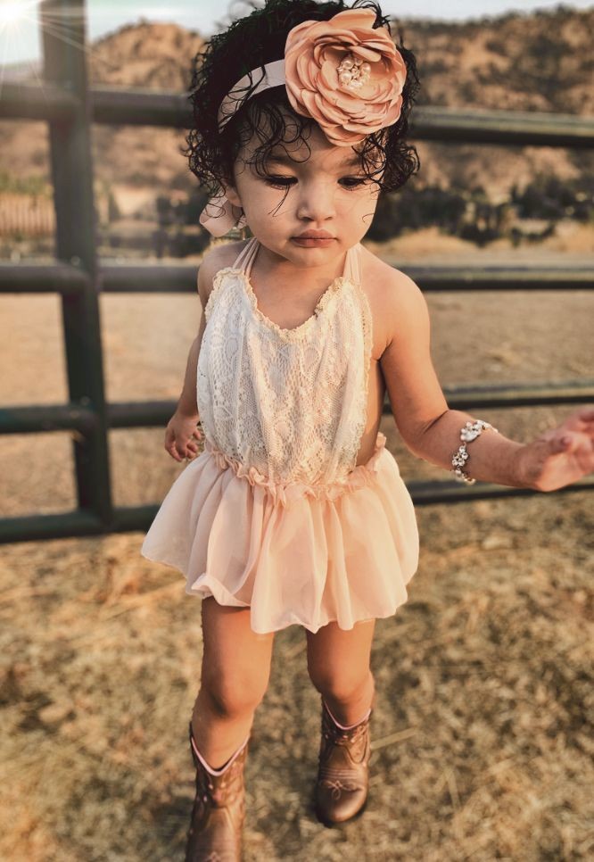 Lace Ruffle Romper with Floral Belt/Headband #1000470