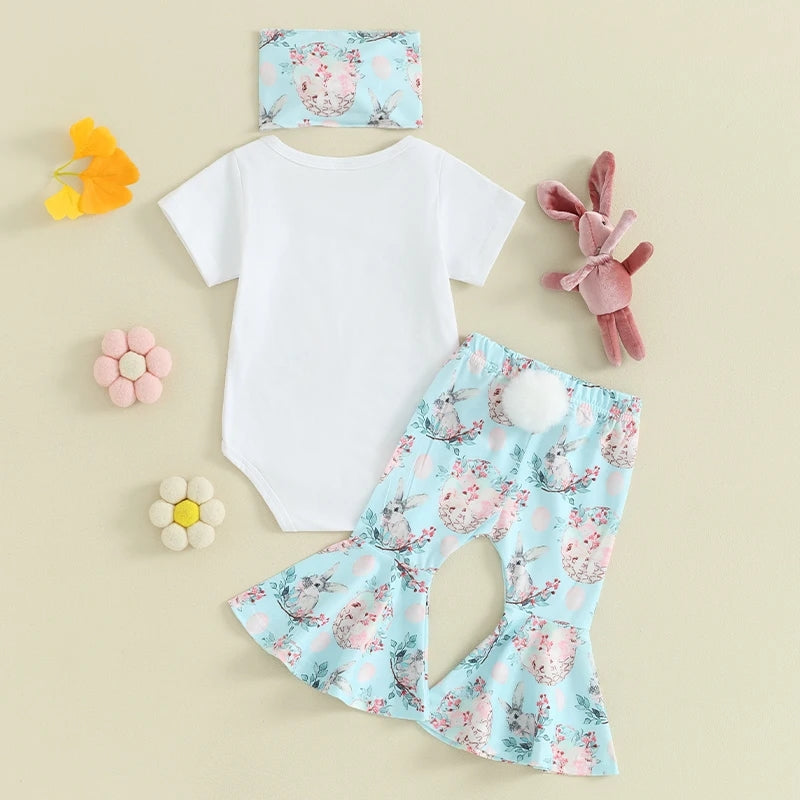 Bunny Romper with Floral Bunny Bellbottoms and Headband #1001192