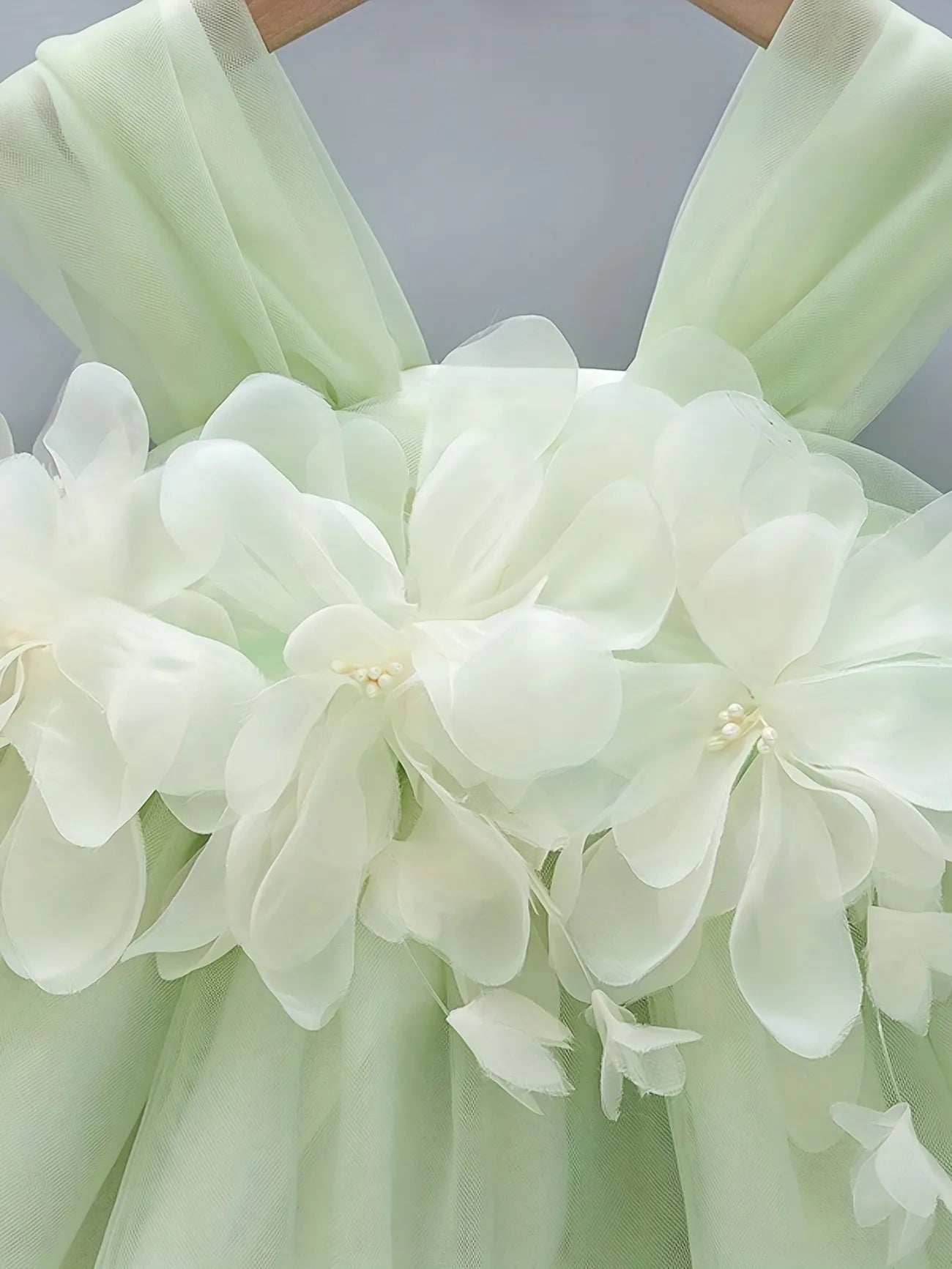 Chai Green Tulle Dress with Floral Detail #1001177