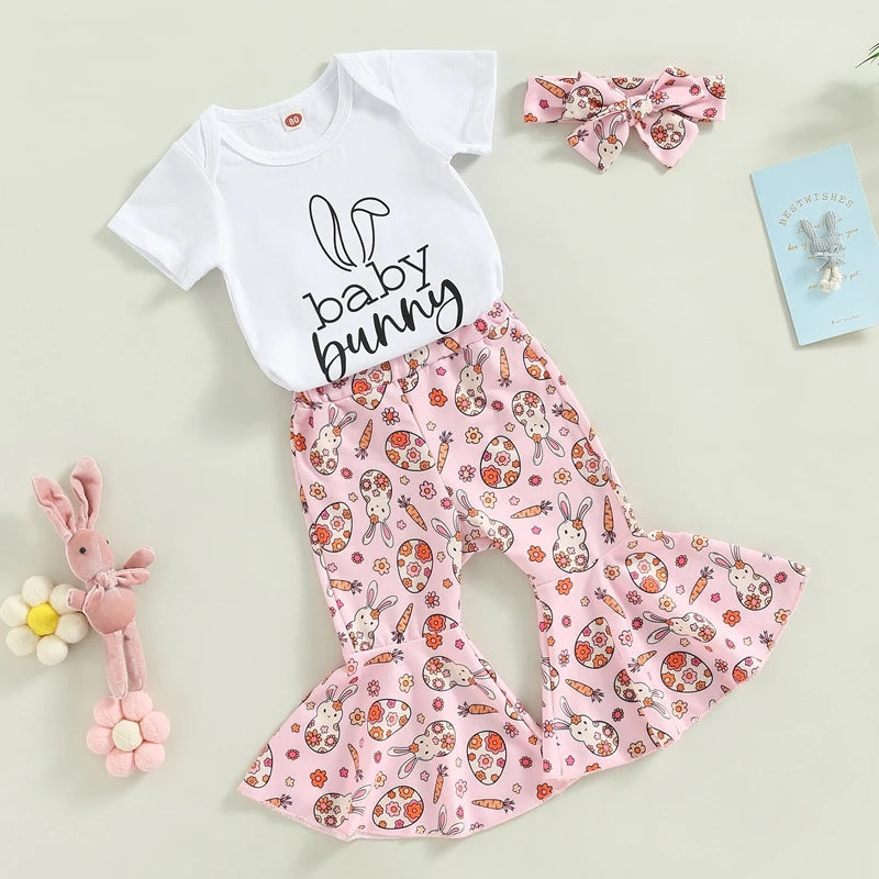 Baby Bunny Romper with Bellbottoms and Headband Pink #1001195