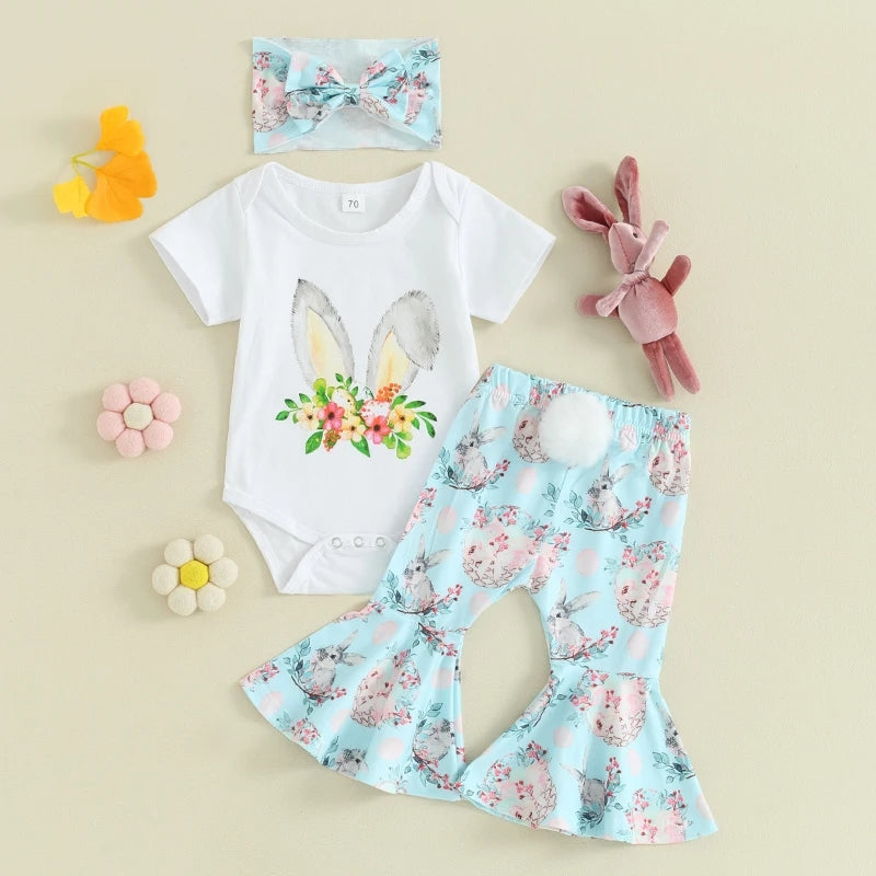 Bunny Romper with Floral Bunny Bellbottoms and Headband #1001192