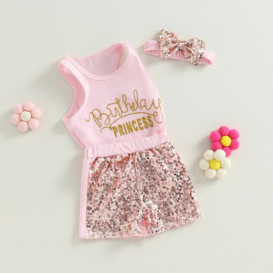 Birthday Princess Top with Sequins Shorts and Headband #1000289