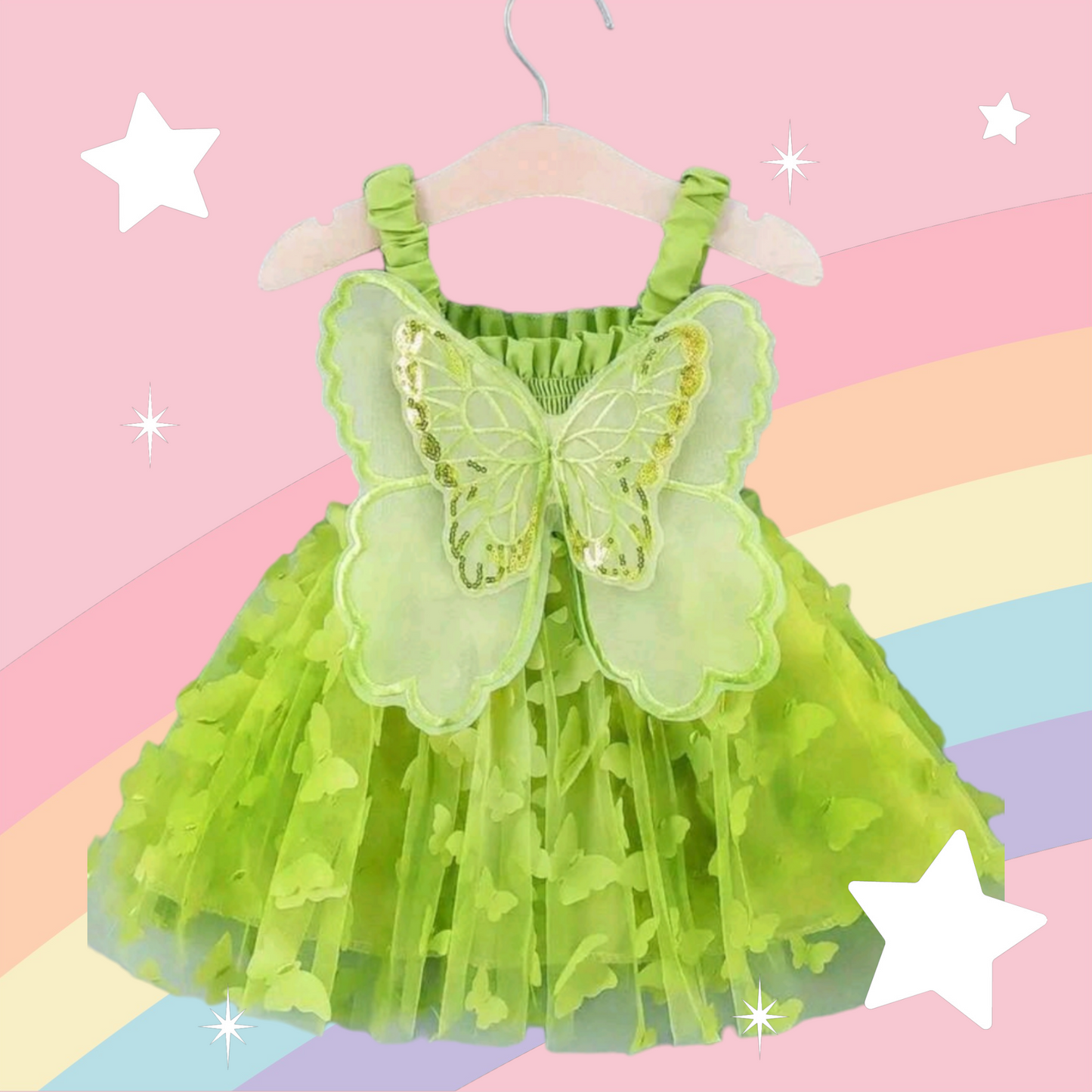 Lime Green Mesh Butterfly Dress #1000566