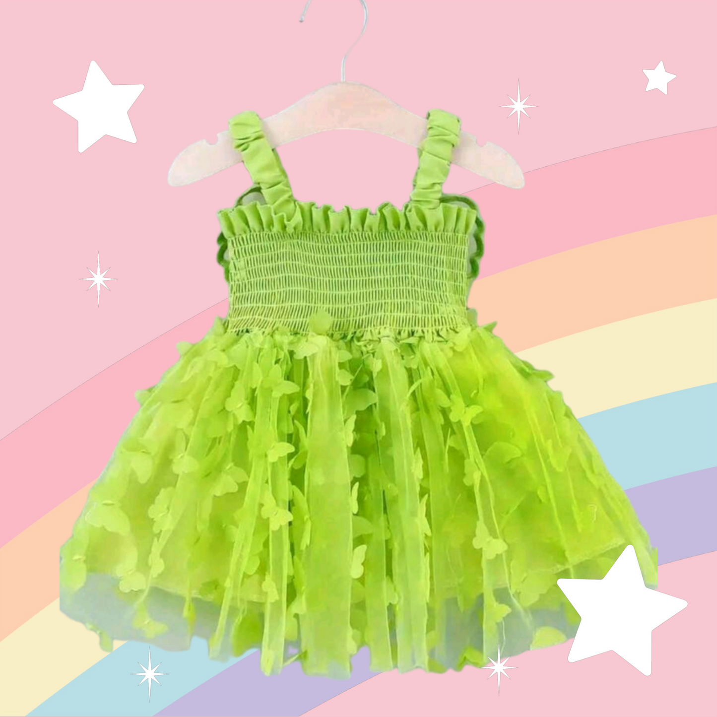 Lime Green Mesh Butterfly Dress #1000566