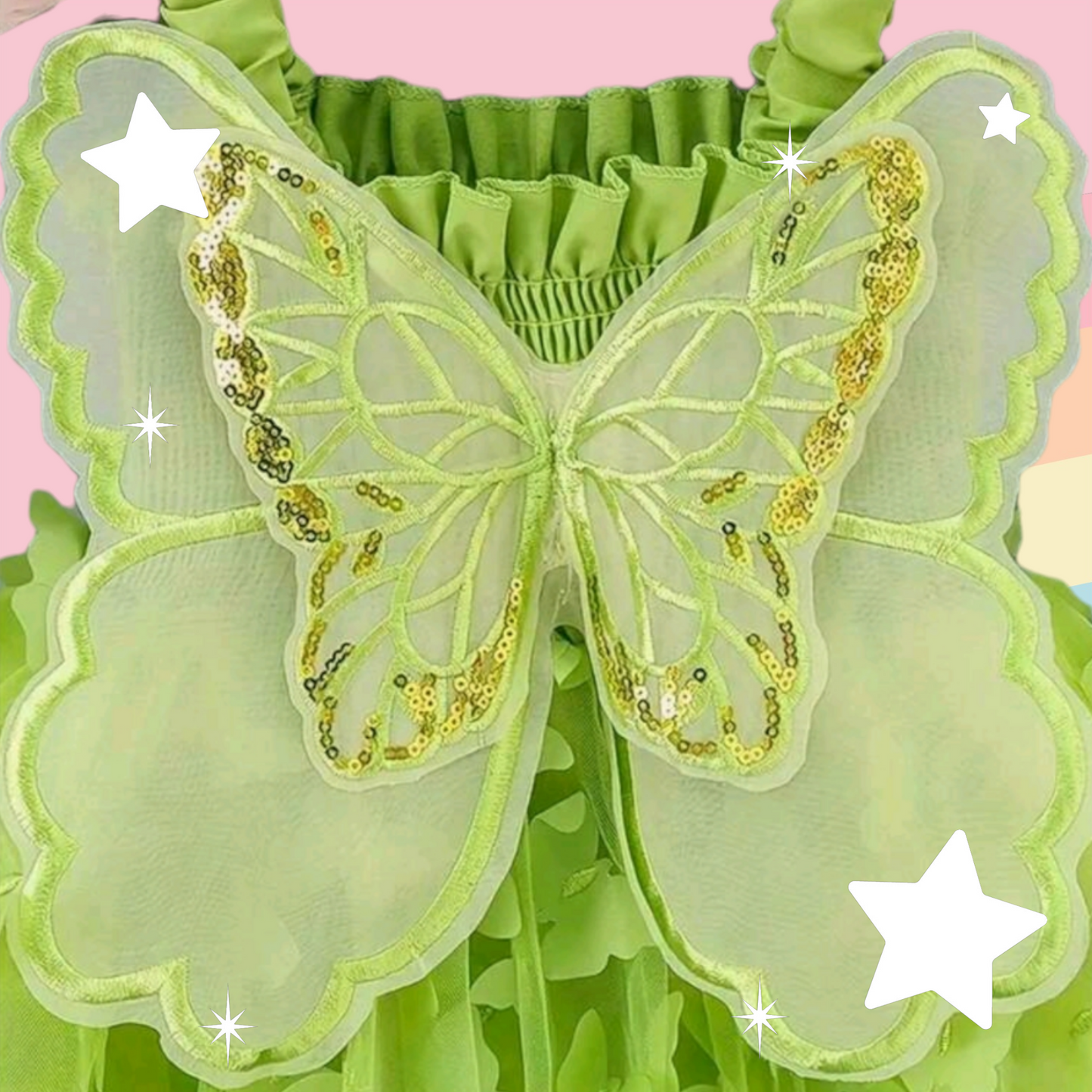 Lime Green Mesh Butterfly Dress #1000566