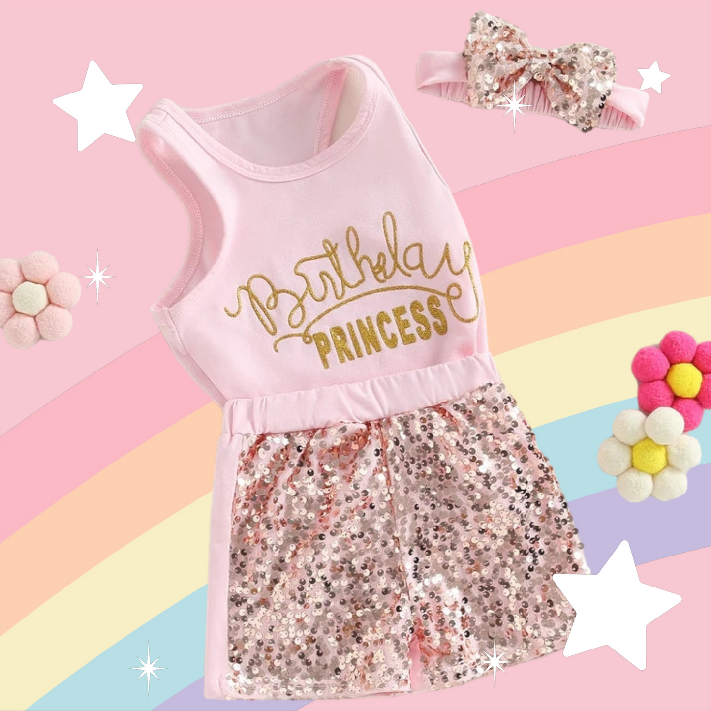 Birthday Princess Top with Sequins Shorts and Headband #1000289