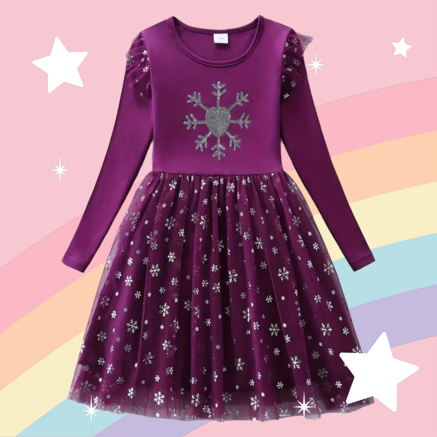 Plum Snow Princess Dress with Embroidered Snowflake #1002003