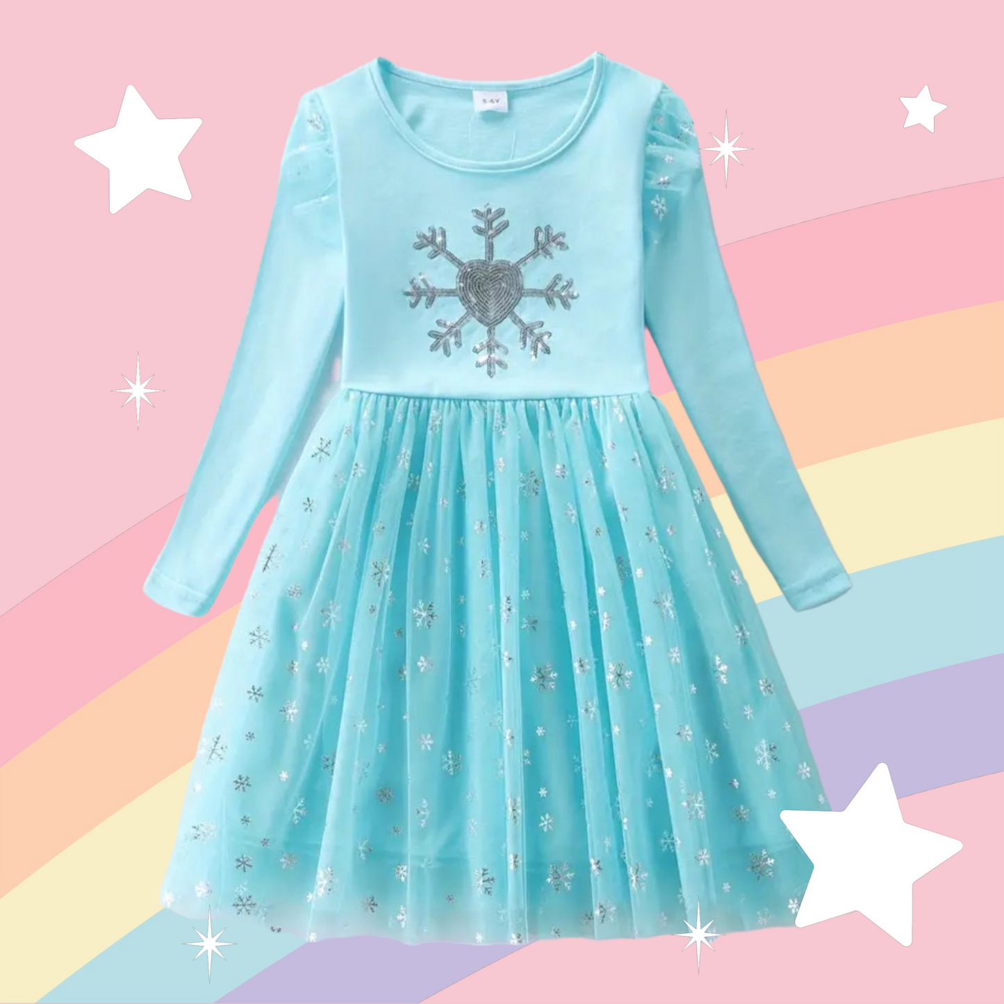 Blue Snow Princess Dress with Embroidered Snowflake #1002001