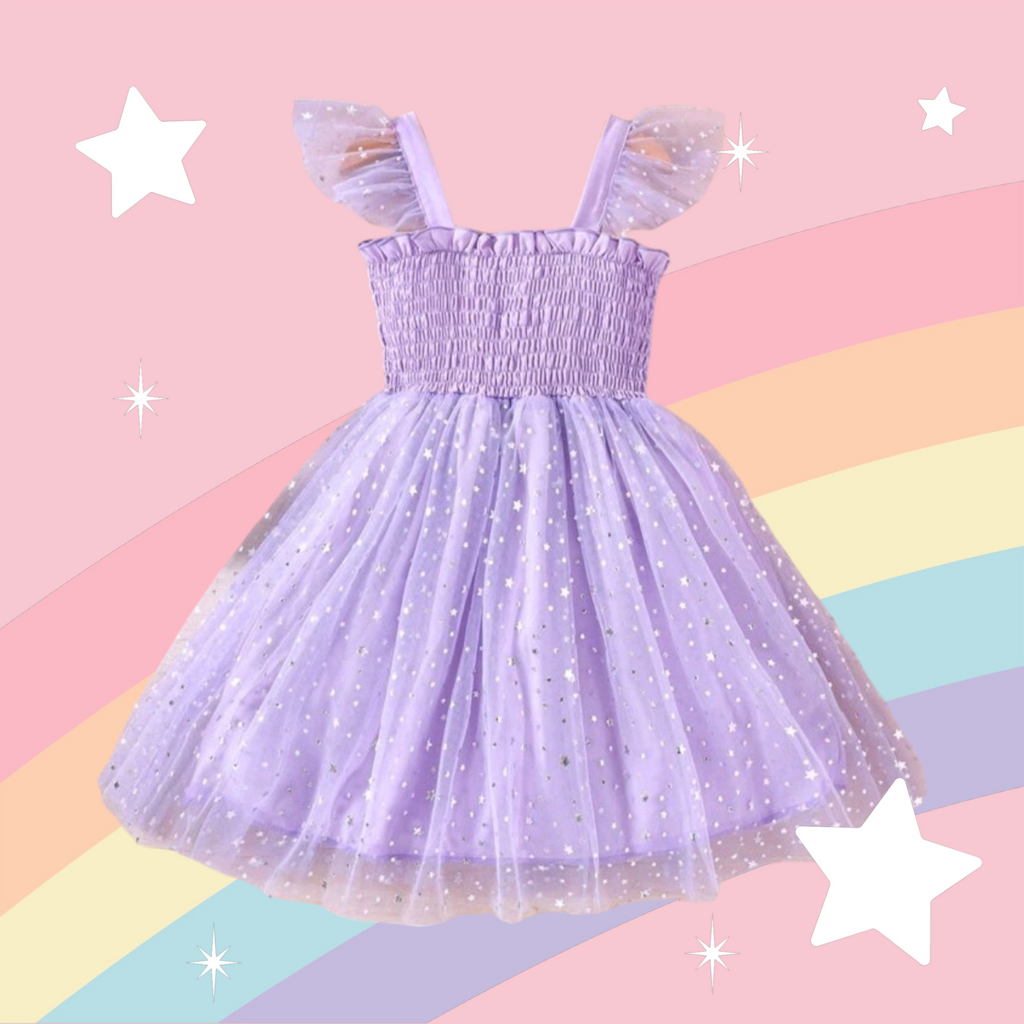 Purple Mesh Dress with Stars #10008