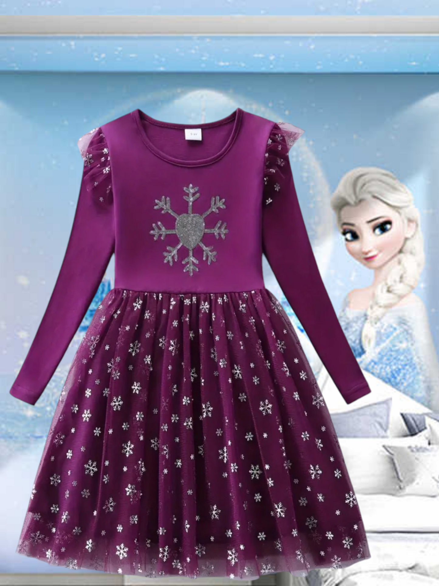 Plum Snow Princess Dress with Embroidered Snowflake #1002003