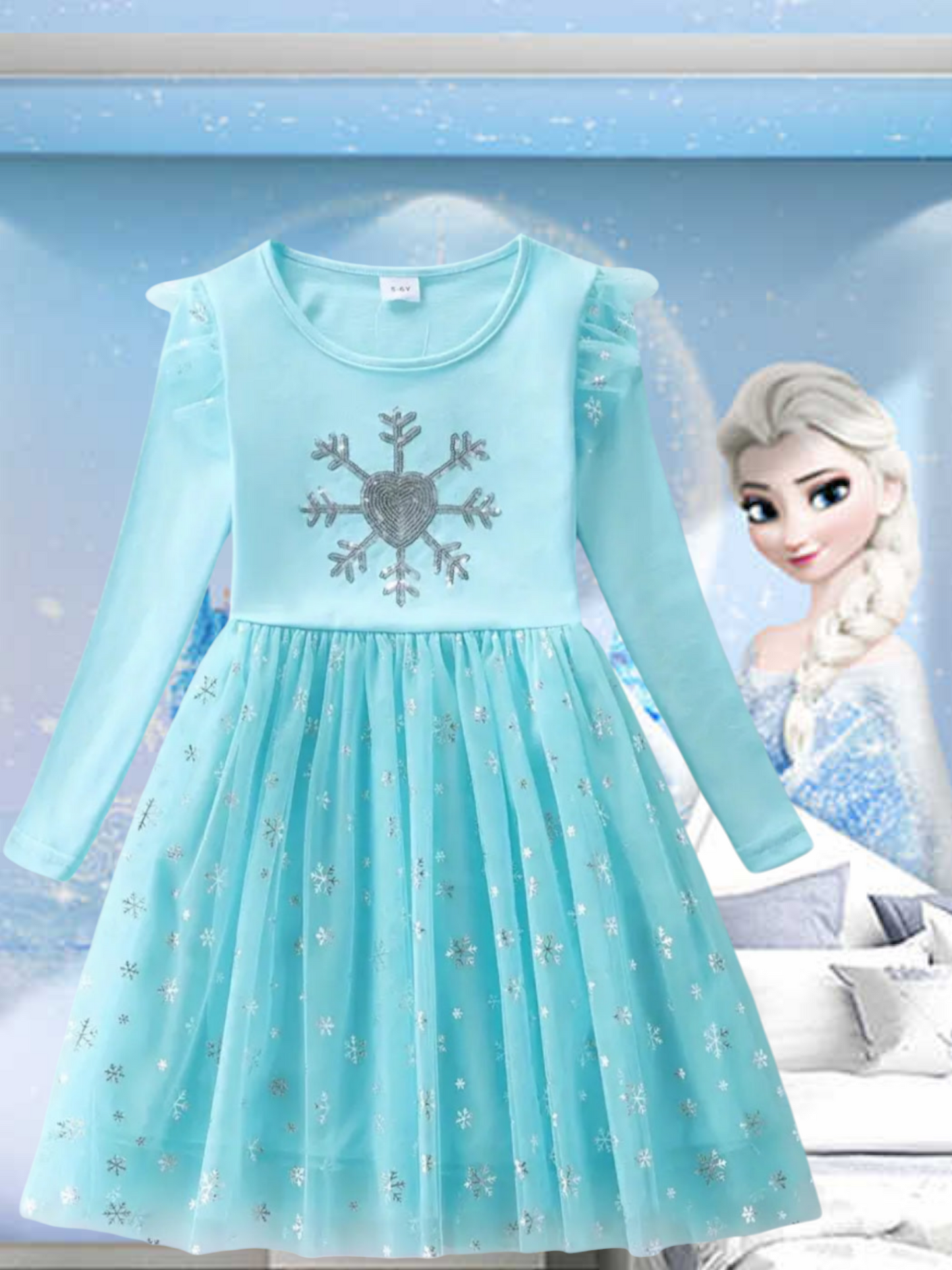 Blue Snow Princess Dress with Embroidered Snowflake #1002001