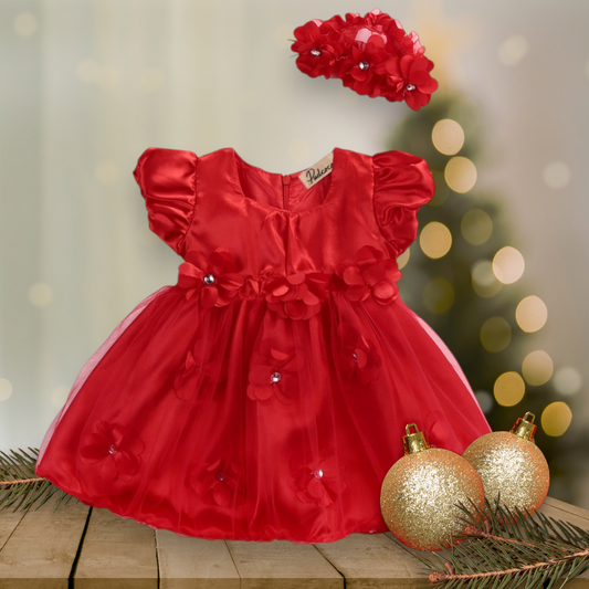 Red Silk Tutu Dress and Floral Headband #1001011