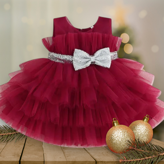 Maroon Special Occasions Dress with Silver Sequins Bow #1000150