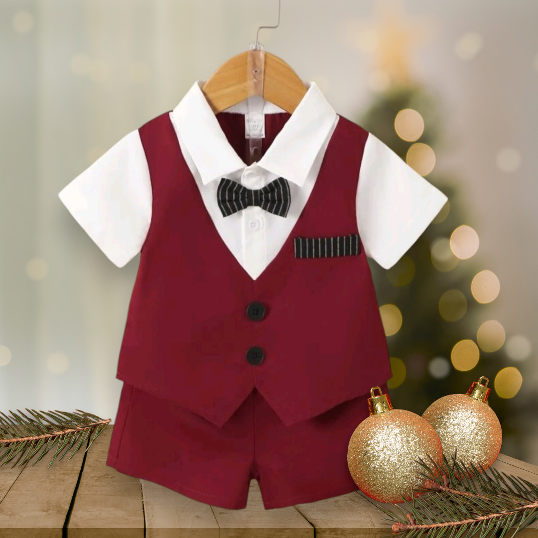 Gentleman Suit Burgandy and White #2000124