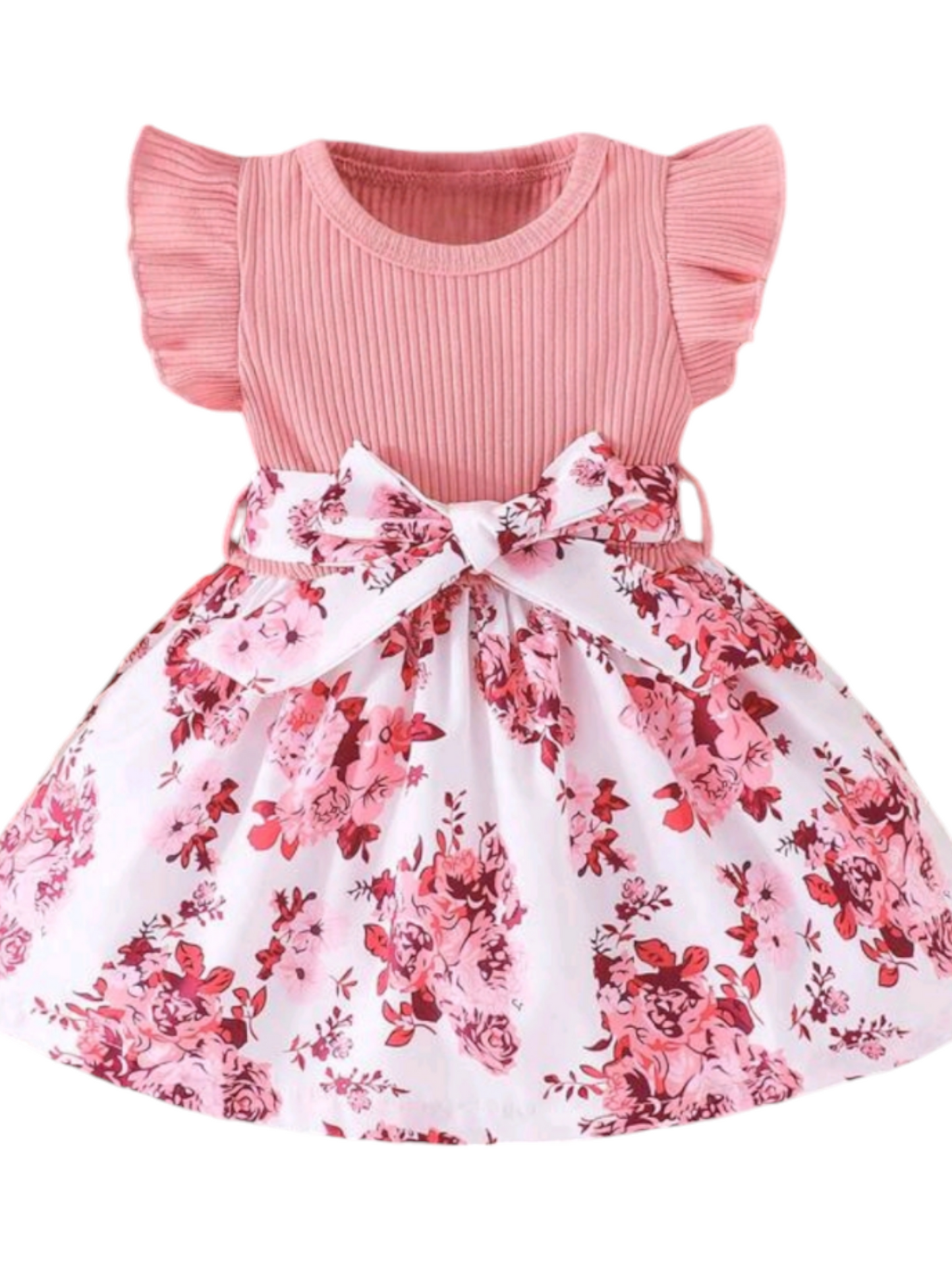 Pink Floral Dress with Ruffle Sleeves #1000300