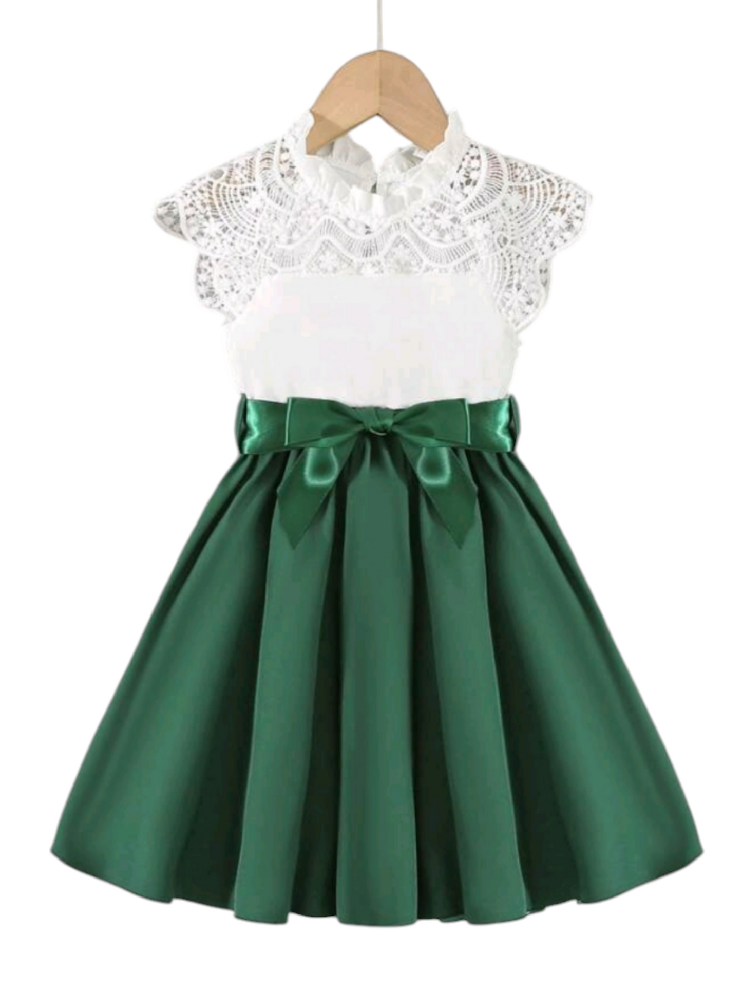 White Lace Forest Green Dress #1001150