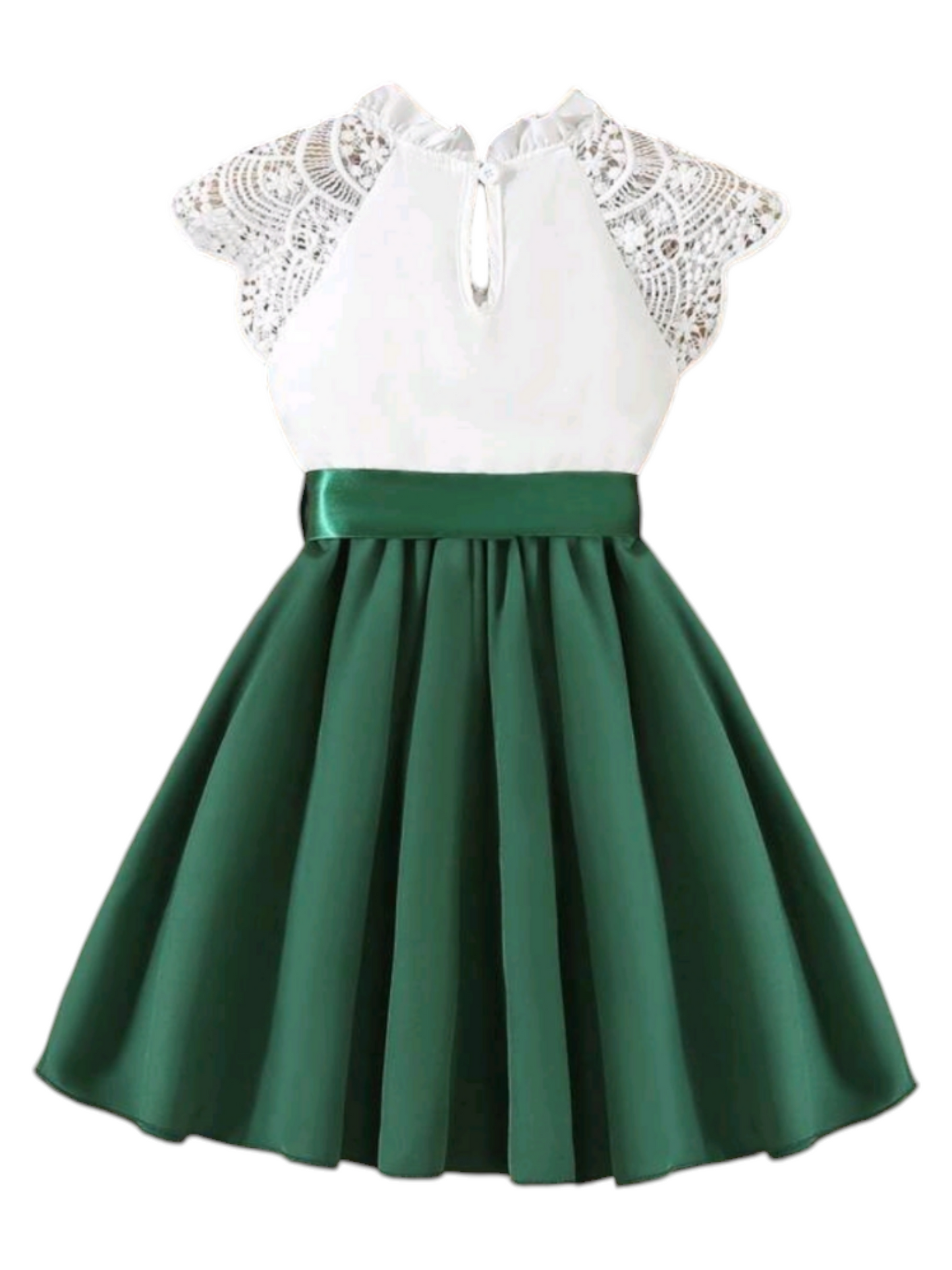 White Lace Forest Green Dress #1001150