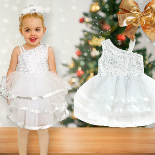 White Ruffle Silver Sequins Special Occasions Dress #1000276