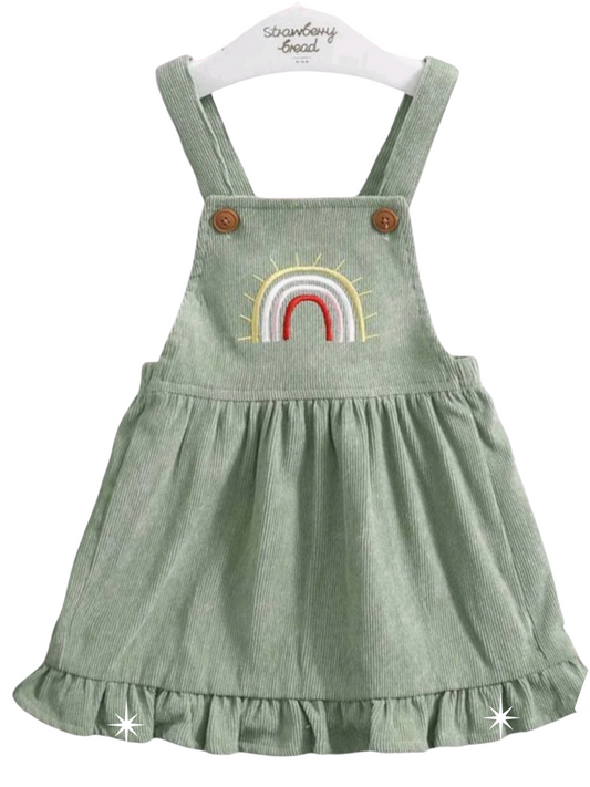 Sage Rainbow Dungaree Corduroy Dress #1000784