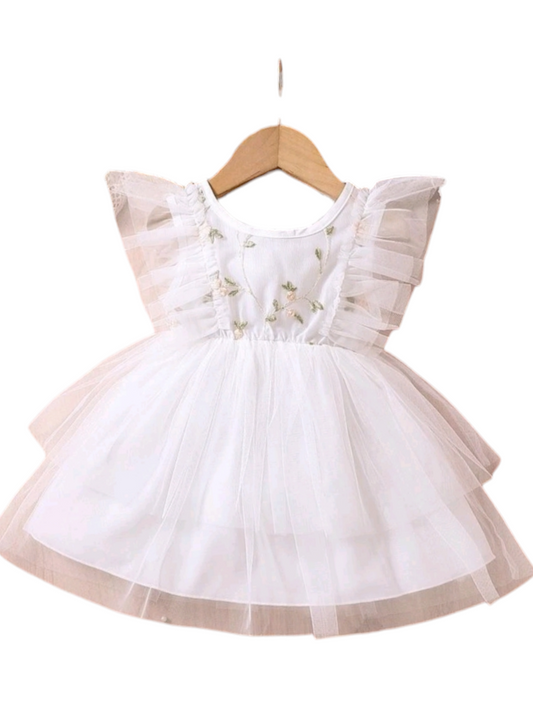 White Embroidered Floral Dress #1000948