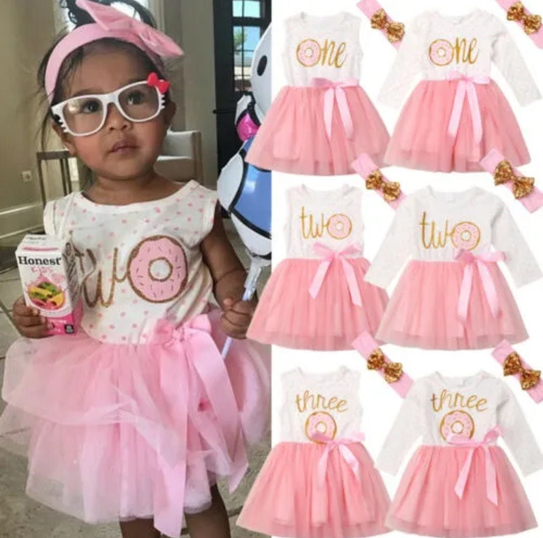 Two Long Sleeve Birthday Dresses and Headband #100085