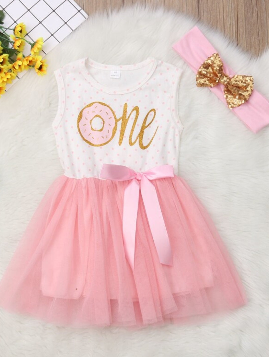 One Sleeveless Birthday Dress and Headband #100080