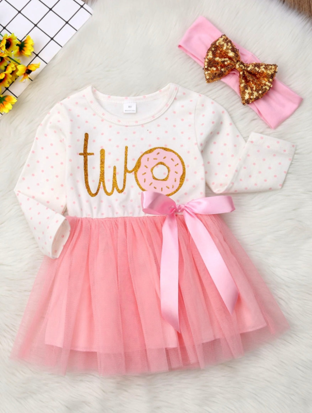 Two Long Sleeve Birthday Dresses and Headband #100085