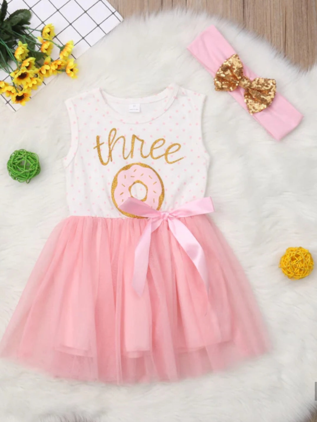 Three Sleeveless Birthday Dresses and Headband  #100088