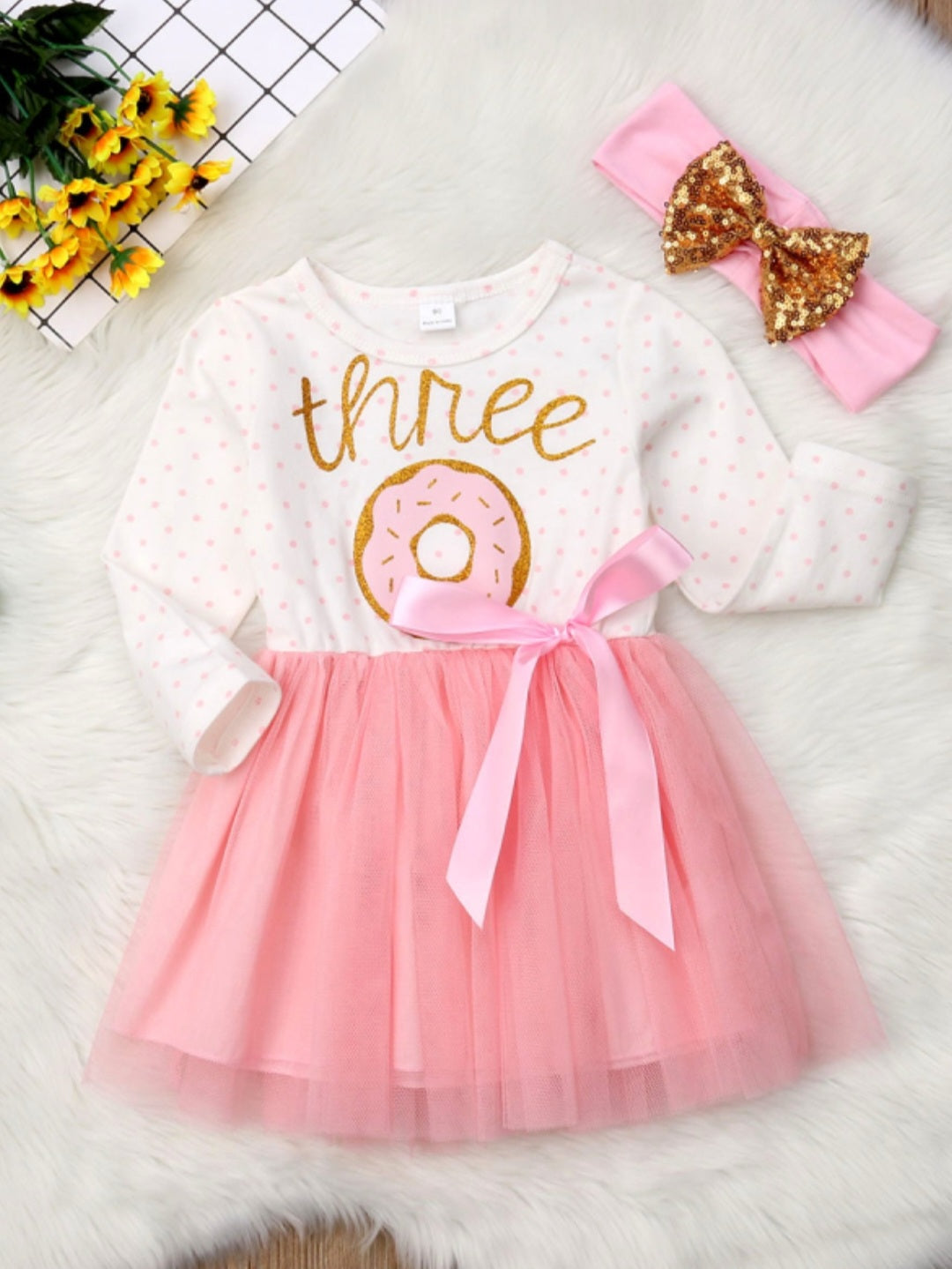 Three Long Sleeve Birthday Dresses and Headband  #100087