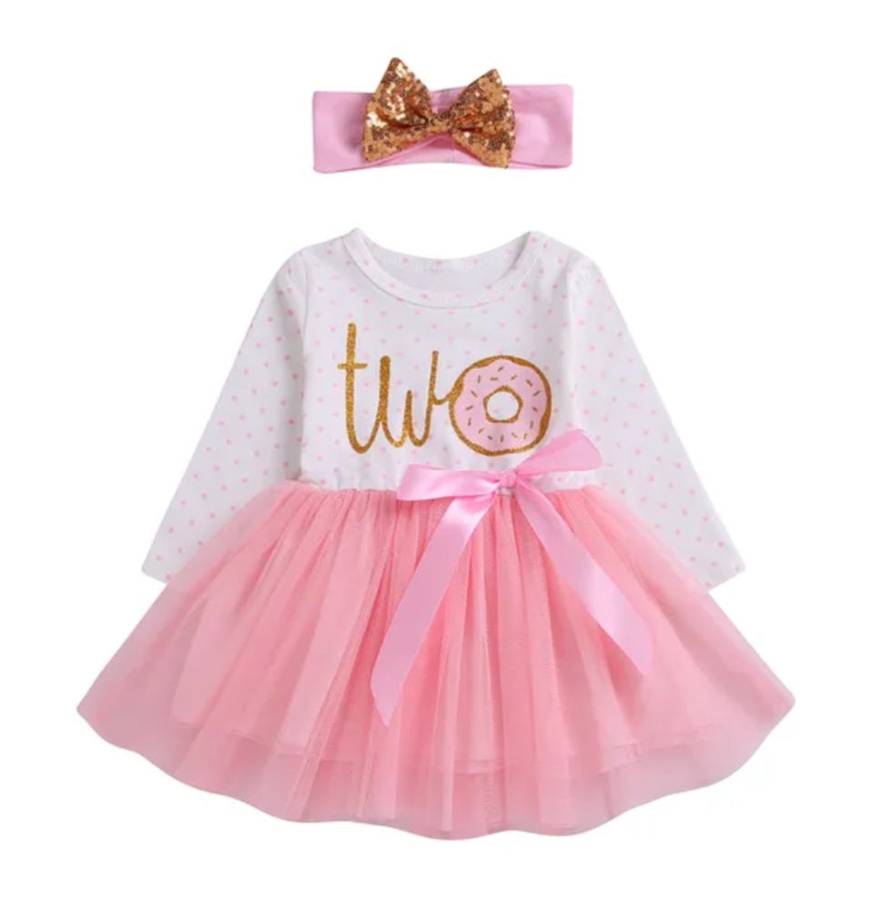 Two Long Sleeve Birthday Dresses and Headband #100085