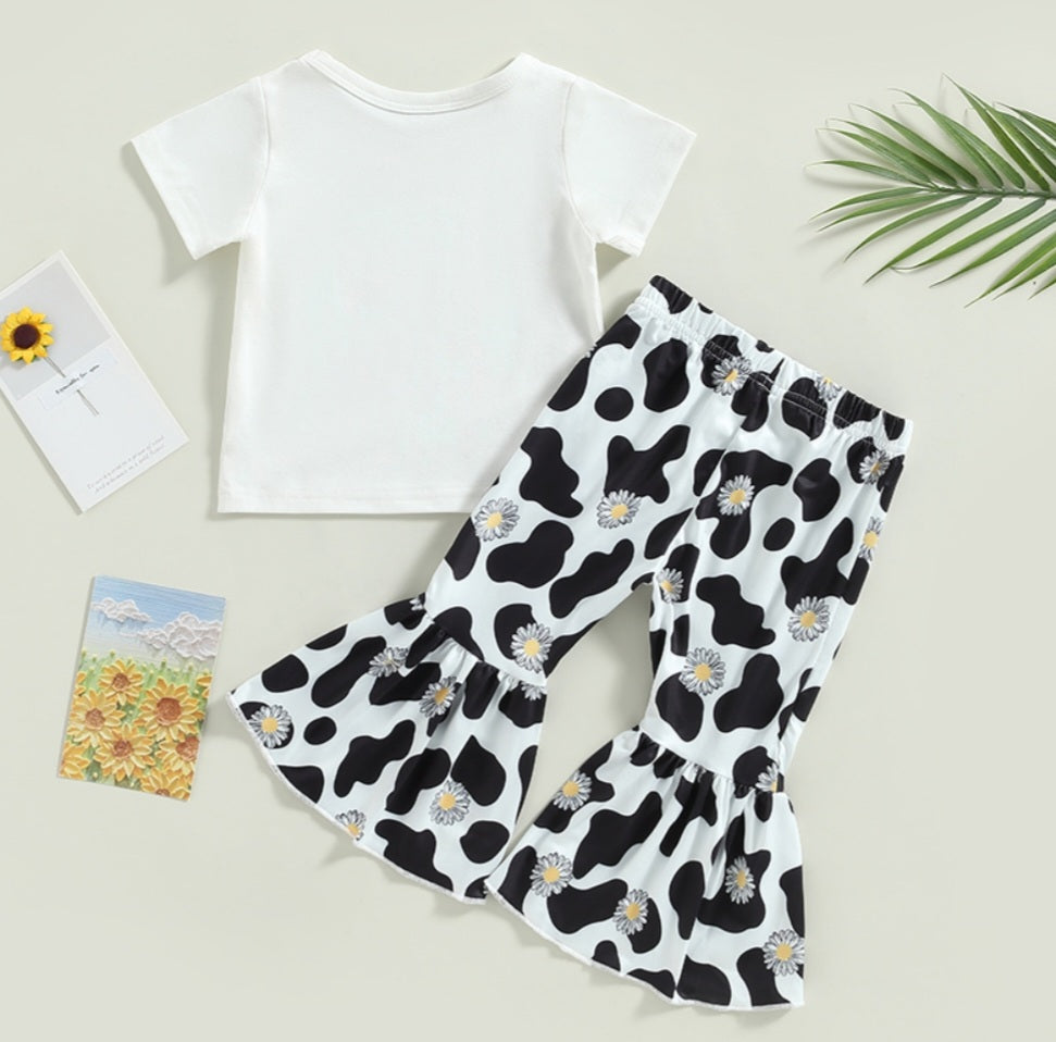 Daisy Cow Girl T-shirt with Cow Print Bell Bottoms  #100093