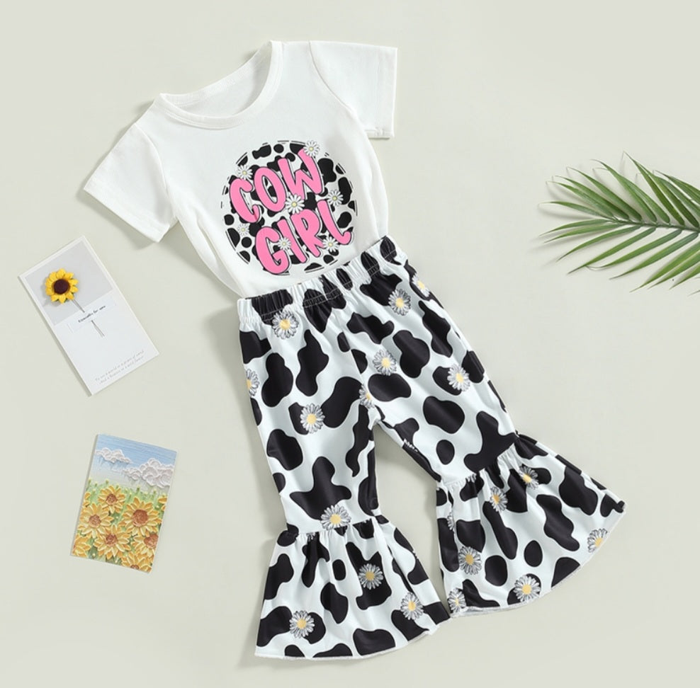 Daisy Cow Girl T-shirt with Cow Print Bell Bottoms  #100093