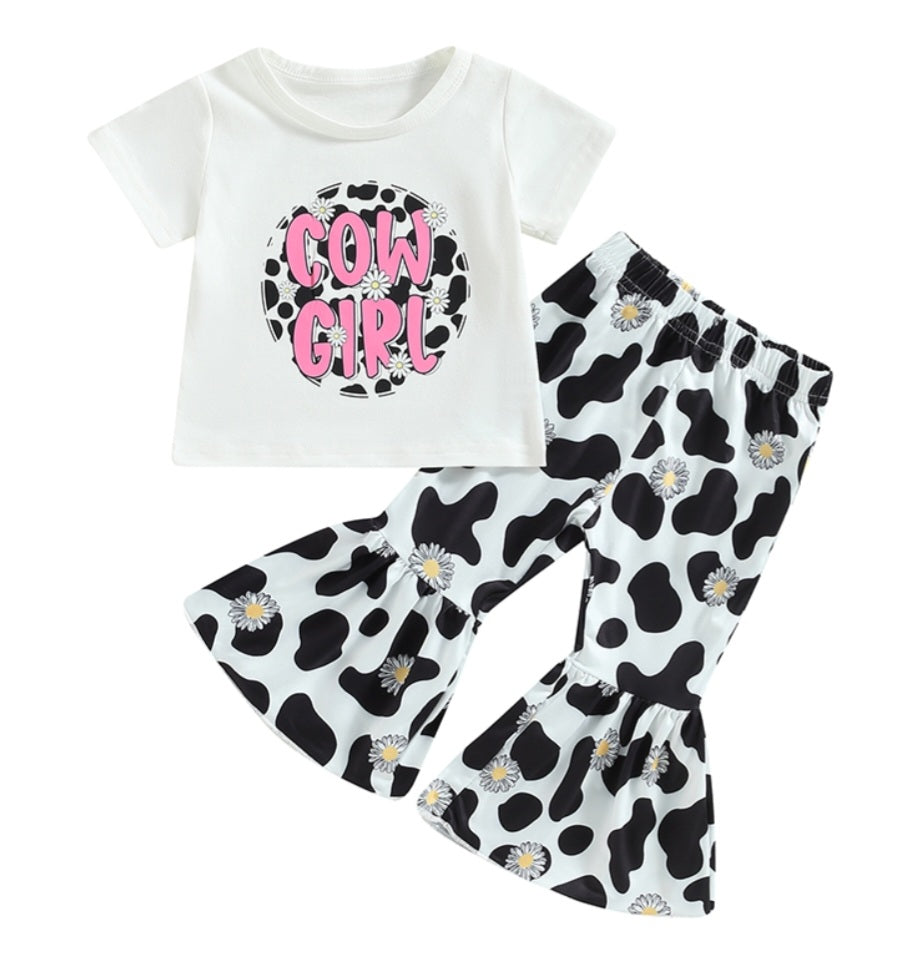 Daisy Cow Girl T-shirt with Cow Print Bell Bottoms  #100093