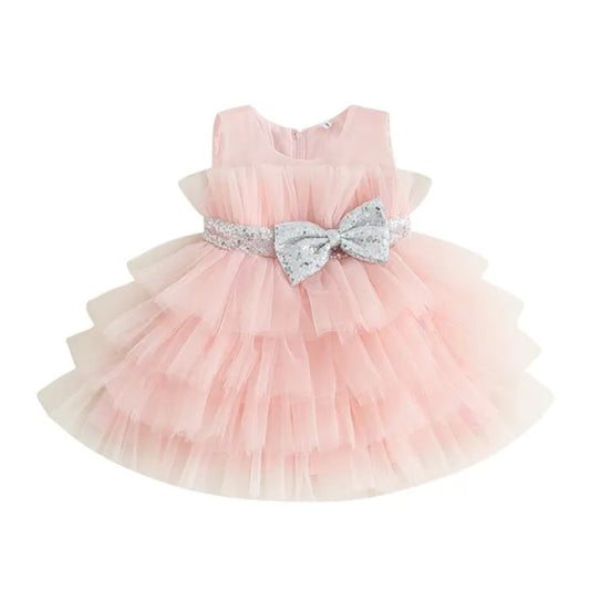 Pink Special Occasions Dress with Silver Sequins Bow #1000270