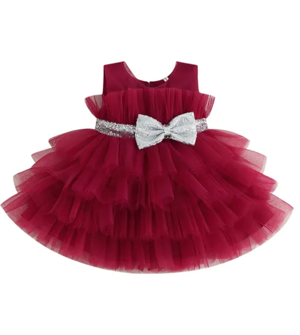 Maroon Special Occasions Dress with Silver Sequins Bow #1000150