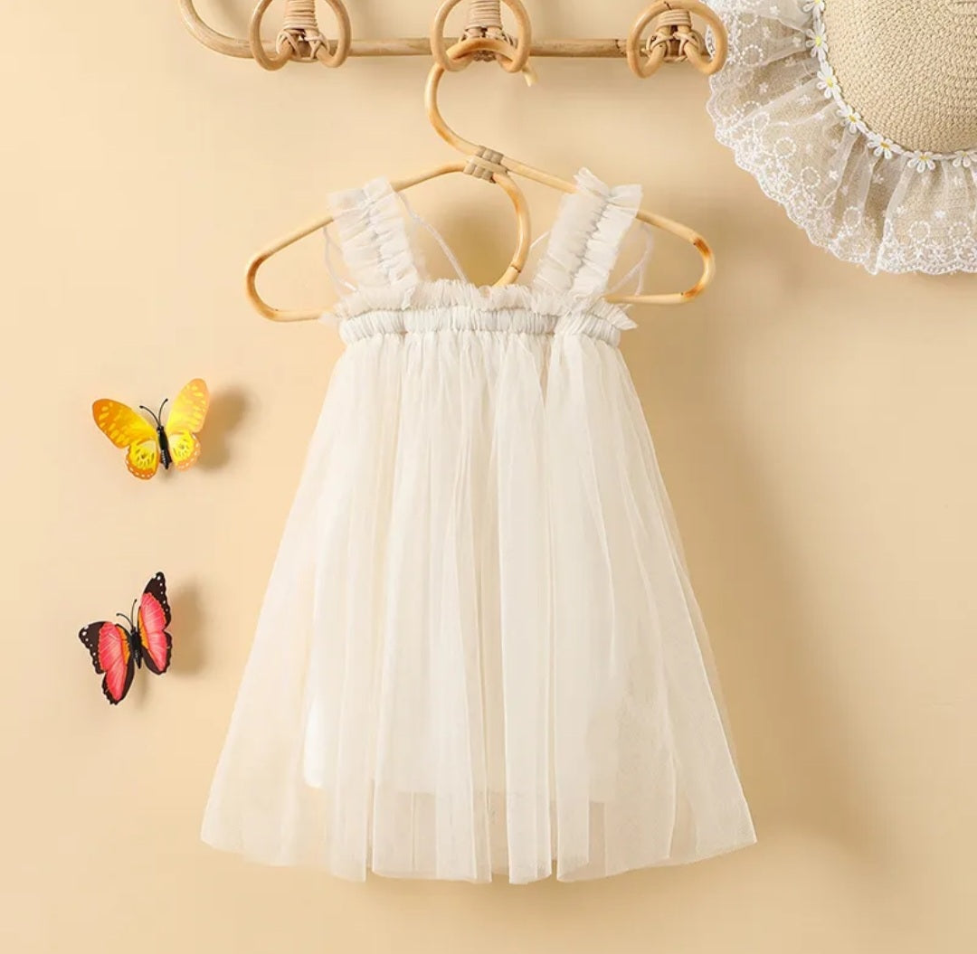 Cream Lace Butterfly Tulle Dress #1001151