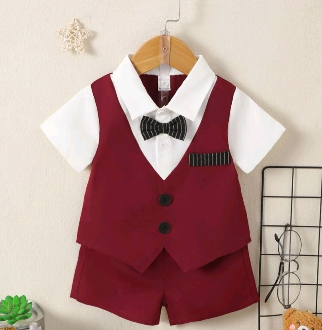 Gentleman Suit Burgandy and White #2000124