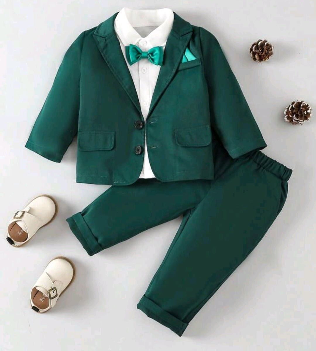 4PCS Gentleman Suit Forest Green and White  #2000106